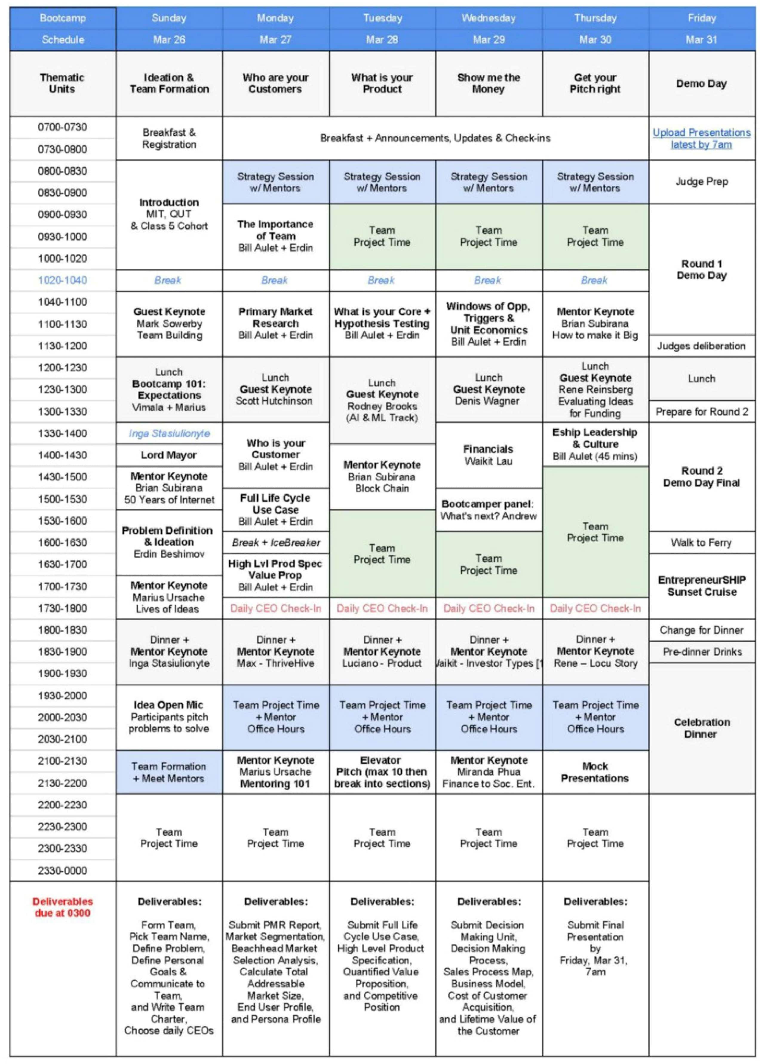 MIT Global Entrepreneurship 2017 - Bootcamp Schedule